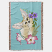 Couverture Renard Fennec Fleurs Rose Violet Mignon Bleu Botan (devant Vertical)