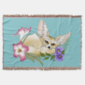 Couverture Renard Fennec Fleurs Rose Violet Mignon Bleu Botan (Devant)