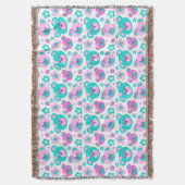 Couverture Répétez motif en peluche fleur rose aqua jetée (devant Vertical)