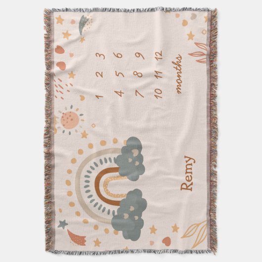 Couverture Retro Boho Arc-en-ciel rouille bébé mois jalon (devant Vertical)