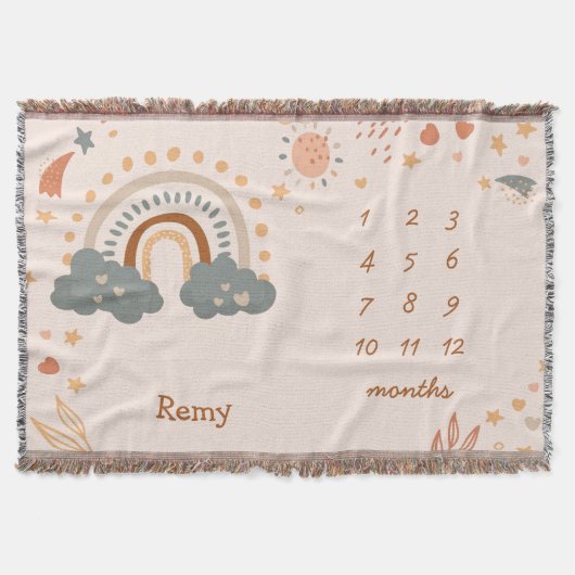 Couverture Retro Boho Arc-en-ciel rouille bébé mois jalon (Devant)