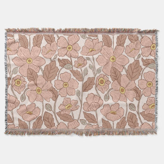 Couverture Retro Boho Pink Botanical Illustrated Floral 
