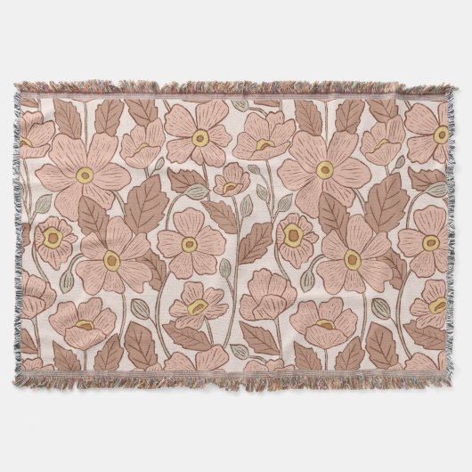 Couverture Retro Boho Pink Botanical Illustrated Floral  (Devant)