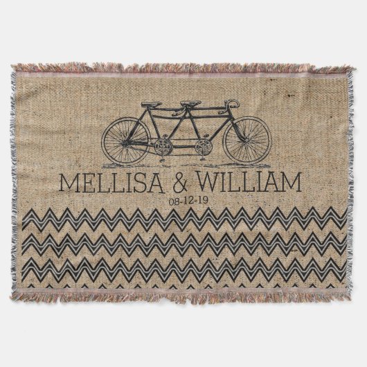 Couverture Retro Tandem Bicycle Chevron Burlap Mariage cadeau (Devant)