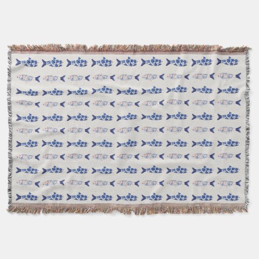 Couverture Rideau de douche motif poisson bleu style côtier (Devant)