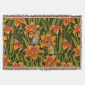 Couverture Robins et fleurs de lys, orange et vert foncé (Devant)