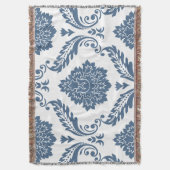 Couverture Rococo Damask Grand Motif Bleu sur Blanc (devant Vertical)
