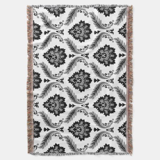 Couverture Rococo Damask Pattern Grey Black White (devant Vertical)
