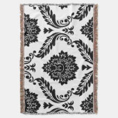 Couverture Rococo Damassé Grand Motif Décalé Noir sur Blanc (devant Vertical)