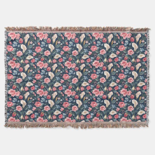 Couverture Romantic Navy Blue Floral Garden Pattern (Devant)