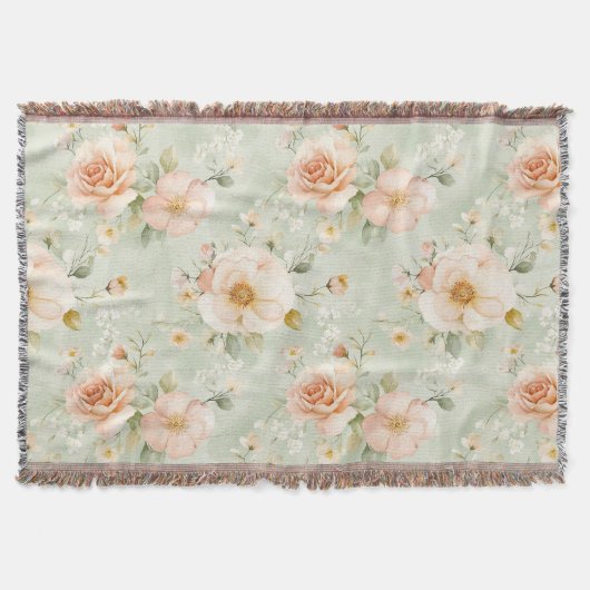 Couverture Romantic Peach Mint Pretty Roses Floral (Devant)