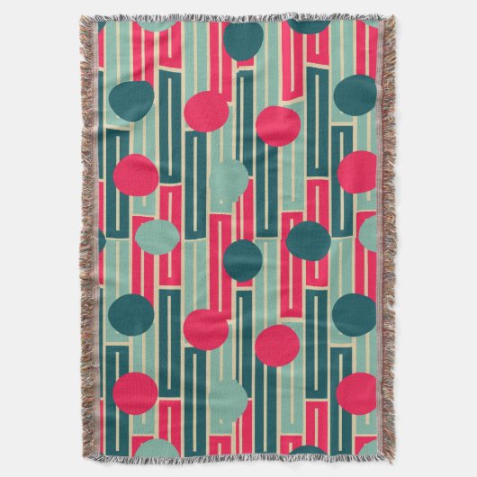 Couverture Rose, Bleu clair, Rectangles Turquoises et cercles (devant Vertical)