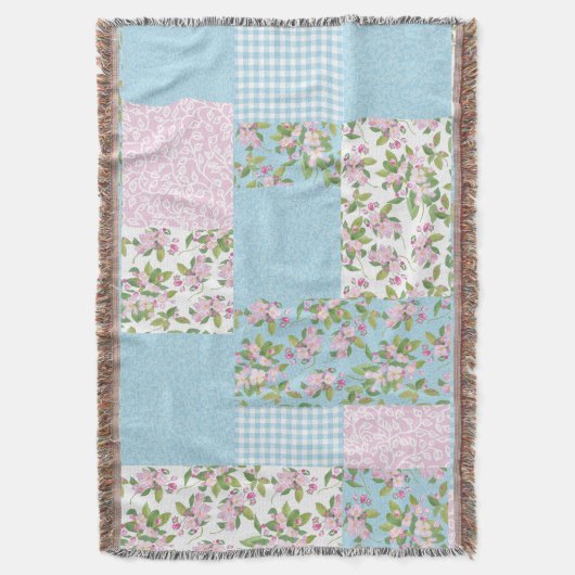 Couverture Rose, Bleu, Vert Pomme Fleur Faux Patchwork (devant Vertical)