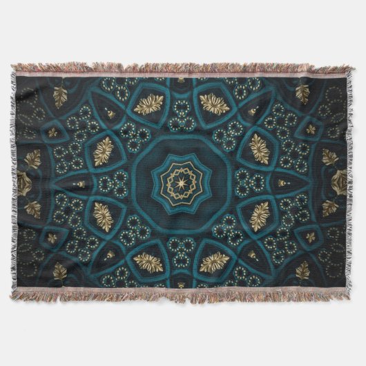 Couverture Rose Boho Gold Vert Mandala (Devant)