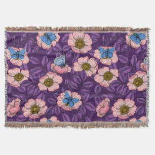 Couverture Rose de chien et papillons en rose et violet