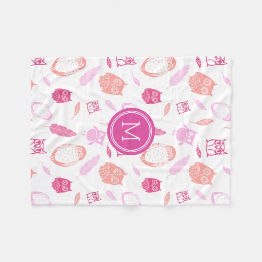 Couverture rose de monogramme de motif de plumes (Devant (Horizontal))