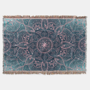 Couverture Rose élégant Gold Mandala Blue Nebula Stars