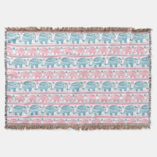 Couverture Rose et motif ethnique turquoise d'éléphant (Devant)