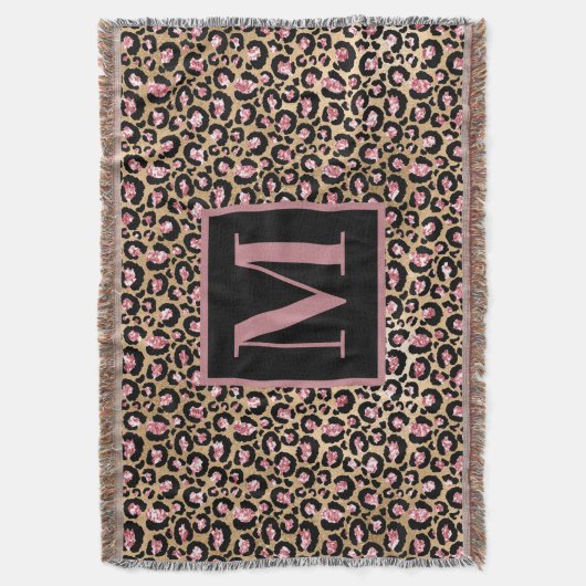Couverture Rose Gold Noir Monogramme Initial Chita/Léopard (devant Vertical)