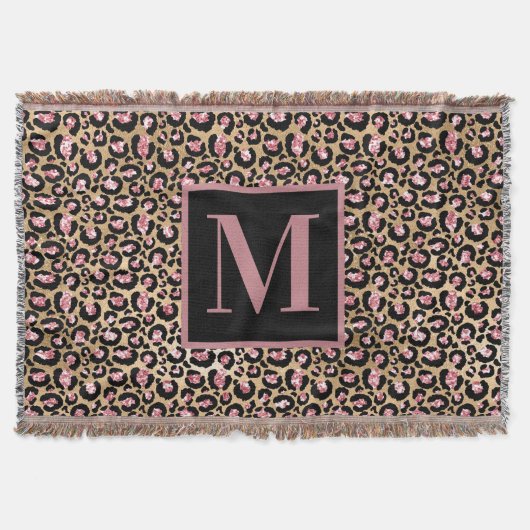 Couverture Rose Gold Noir Monogramme Initial Chita/Léopard (Devant)