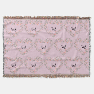 Couverture Rose Orange Floral et Vert Coeur Monogramme