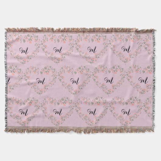 Couverture Rose Orange Floral et Vert Coeur Monogramme (Devant)