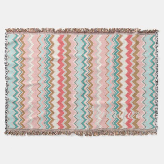 Couverture Rose pastel chic personnalisé Chevron Monogram (Devant)