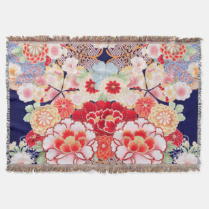 Couverture ROSE ROUGE BLANC FLEURS pivoines, Floral japonais 