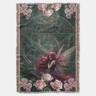 Couverture Rose Rouge de Fine Art Florale Fée et Pentagramme