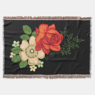 Couverture Rose rouge et marguerites sur fond noir