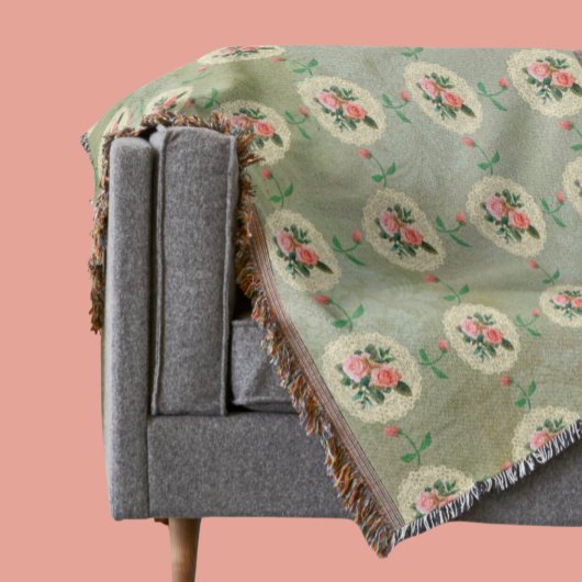 Couverture Rose vintage Doily Green Damask