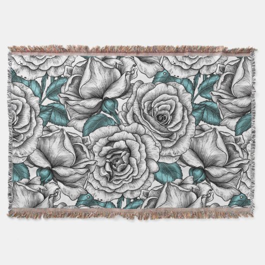 Couverture Roses blanches avec feuilles bleus (Devant)