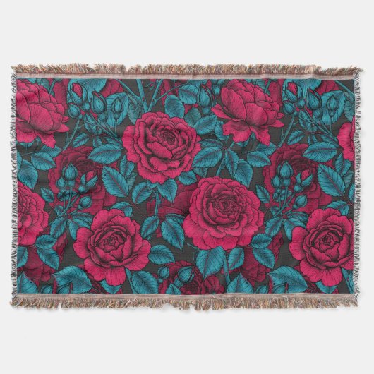 Couverture Roses en rouge et bleu (Devant)