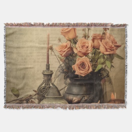 Couverture Roses Macabres Vintage Crânes Sépia (Devant)
