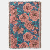 Couverture Roses roses avec feuilles bleus sur bleu (devant Vertical)