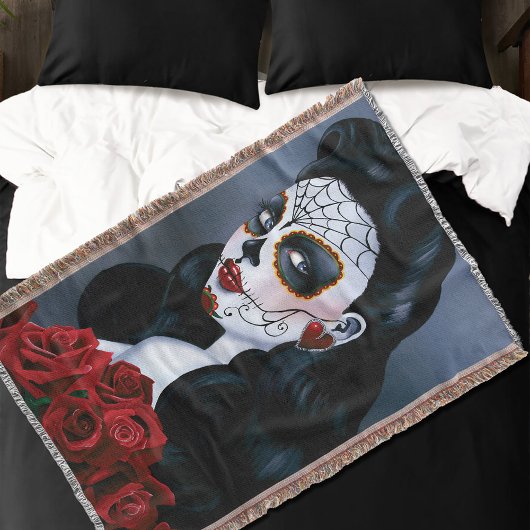 Couverture Roses Rouges Élégantes Femme Gothique Crâne de Suc