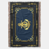 Couverture Roue/ancre marine bleu/or du navire nautique (devant Vertical)