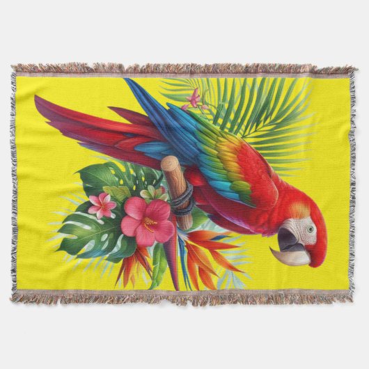 Couverture Rouge macaw tropical floral (Devant)