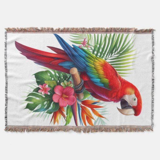 Couverture Rouge macaw tropical floral (Devant)