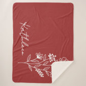 Couverture Rouge Vin Floral, Cadeau avec Nom Perso (Devant)