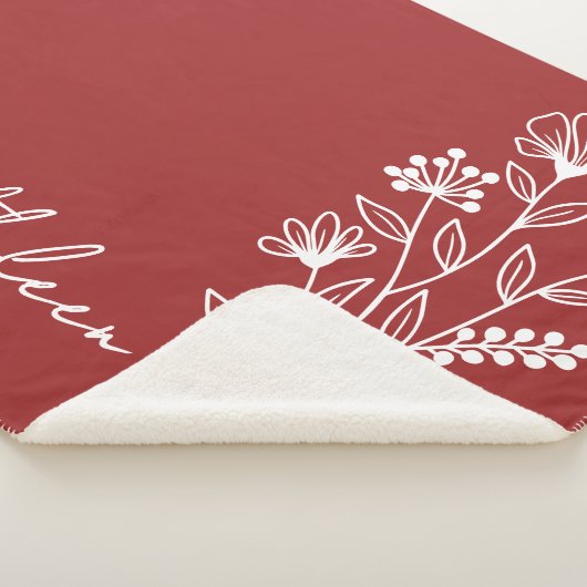 Couverture Rouge Vin Floral, Cadeau avec Nom Perso (3/4)