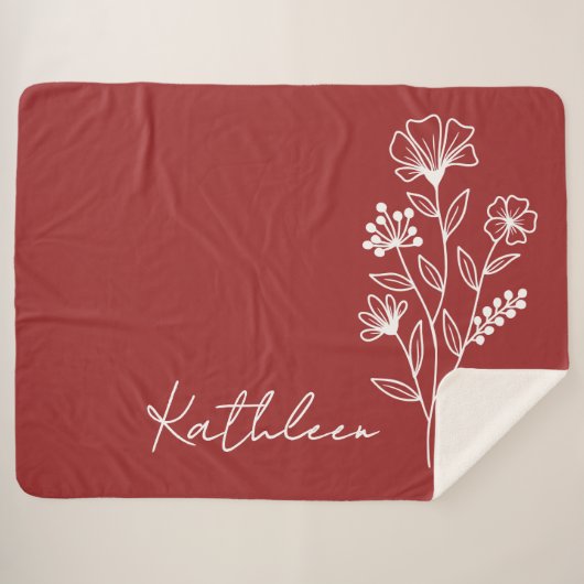 Couverture Rouge Vin Floral, Cadeau avec Nom Perso (Devant (Horizontal))