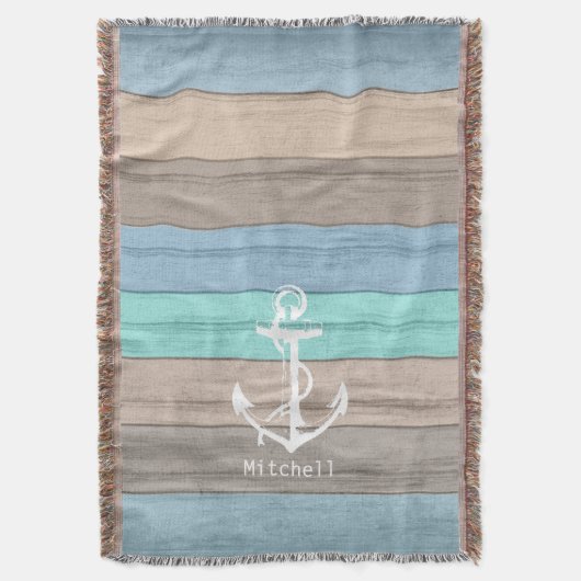 Couverture Rustic Beach Wood Bandes et Ancres nautiques (devant Vertical)
