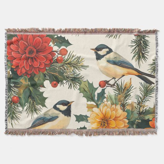 Couverture Rustic Bird et Poinsettia Motif de Noël (9) (Devant)