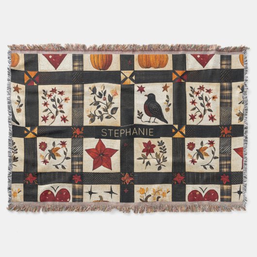 Couverture Rustic Fall Quilt Motif | Patchwork agricole (Devant)