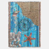Couverture Rustique Nautique Bleu Burlap Starfish (devant Vertical)