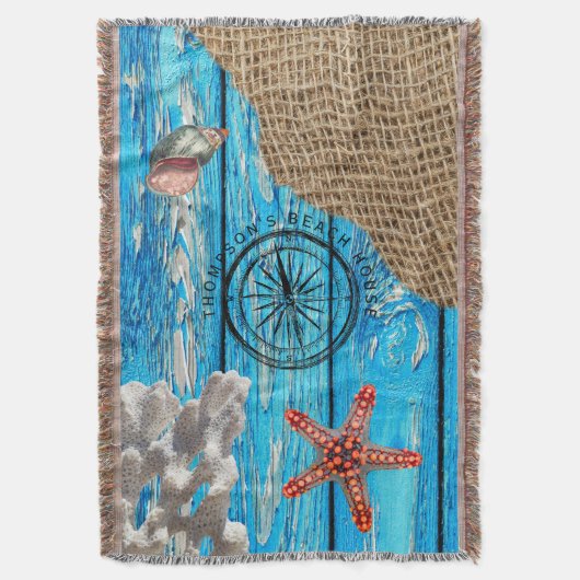 Couverture Rustique Nautique Bleu Burlap Starfish (devant Vertical)