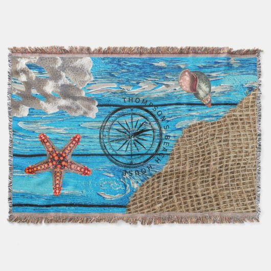 Couverture Rustique Nautique Bleu Burlap Starfish (Devant)