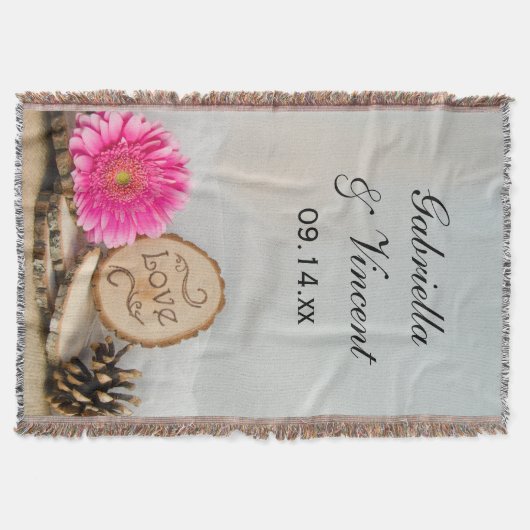 Couverture Rustique rose marguerite bois Mariage Keepsaké (Devant)