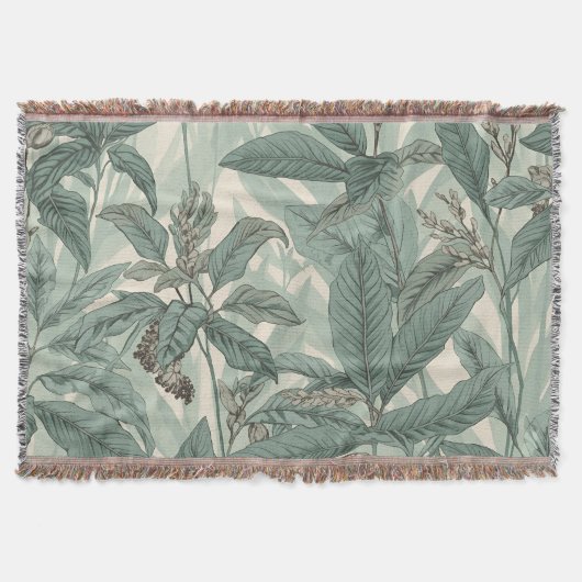 Couverture Sage Green Vintage Botanique Feuille Motif (Devant)